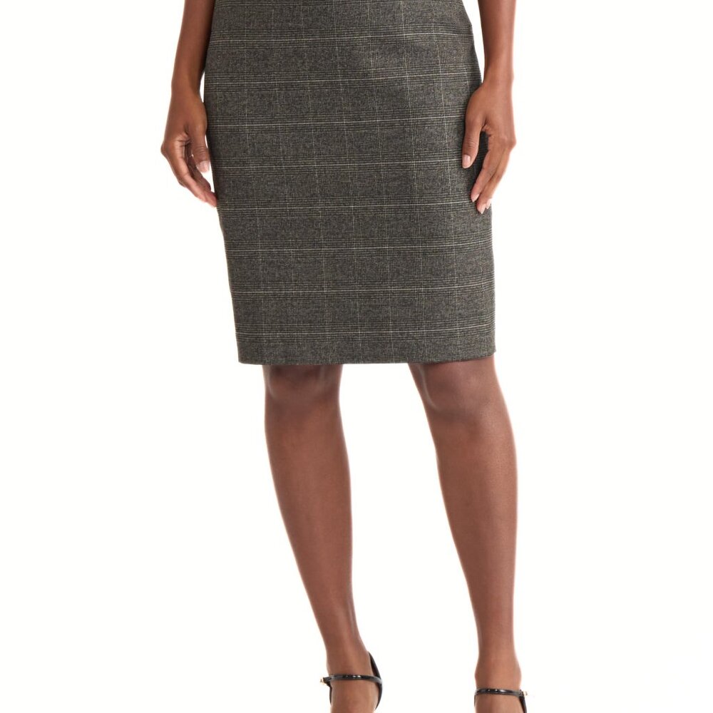 Faux Leather Plaid Pencil Skirt Work Wear Office Business Casual